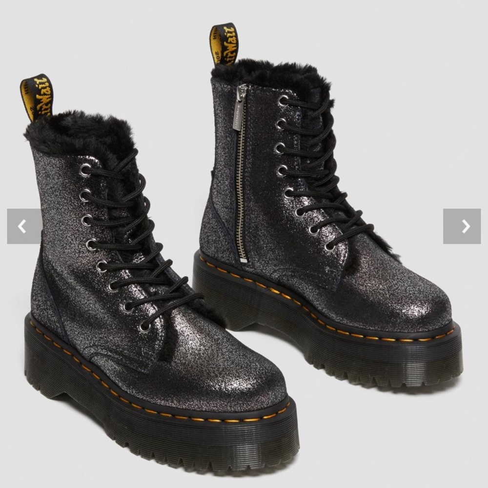 NEW: JADON BOOT FAUX FUR-LINED METALLIC LEATHER PLATFORMS
